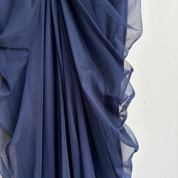 NWT Tadashi Shoji Formal Gown Size 6 Navy Blue Long Sleeve Floral Lace Bodice - Picture 14 of 16